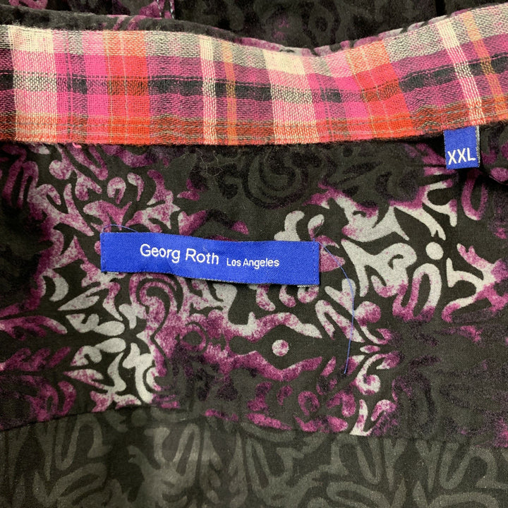 GEORG ROTH Size XXL Purple & Black Print Cotton Snaps Long Sleeve Shirt