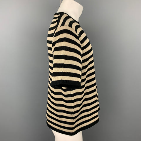 WALENODE Size S Black & Beige Stripe Cotton Crew-Neck Pullover
