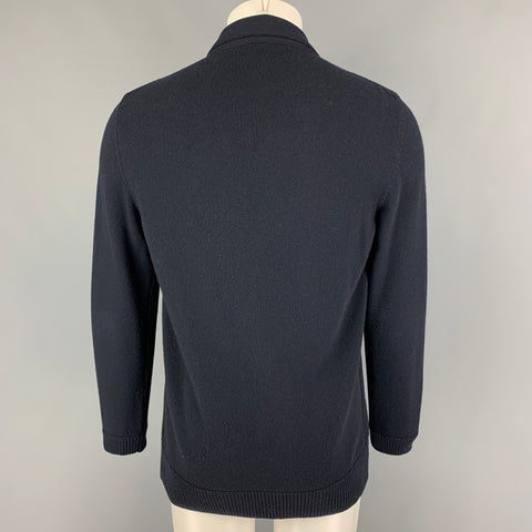 JIL SANDER Size S Navy Knitted Wool Notch Lapel Jacket
