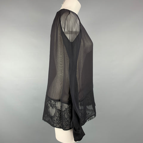 HAIDER ACKERMANN Taille 4 Blouse en soie à panneau en dentelle noire et brune