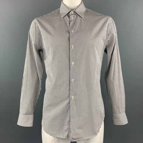 EMPORIO ARMANI Size L Black & White Stripe Cotton Button Up Long Sleeve Shirt