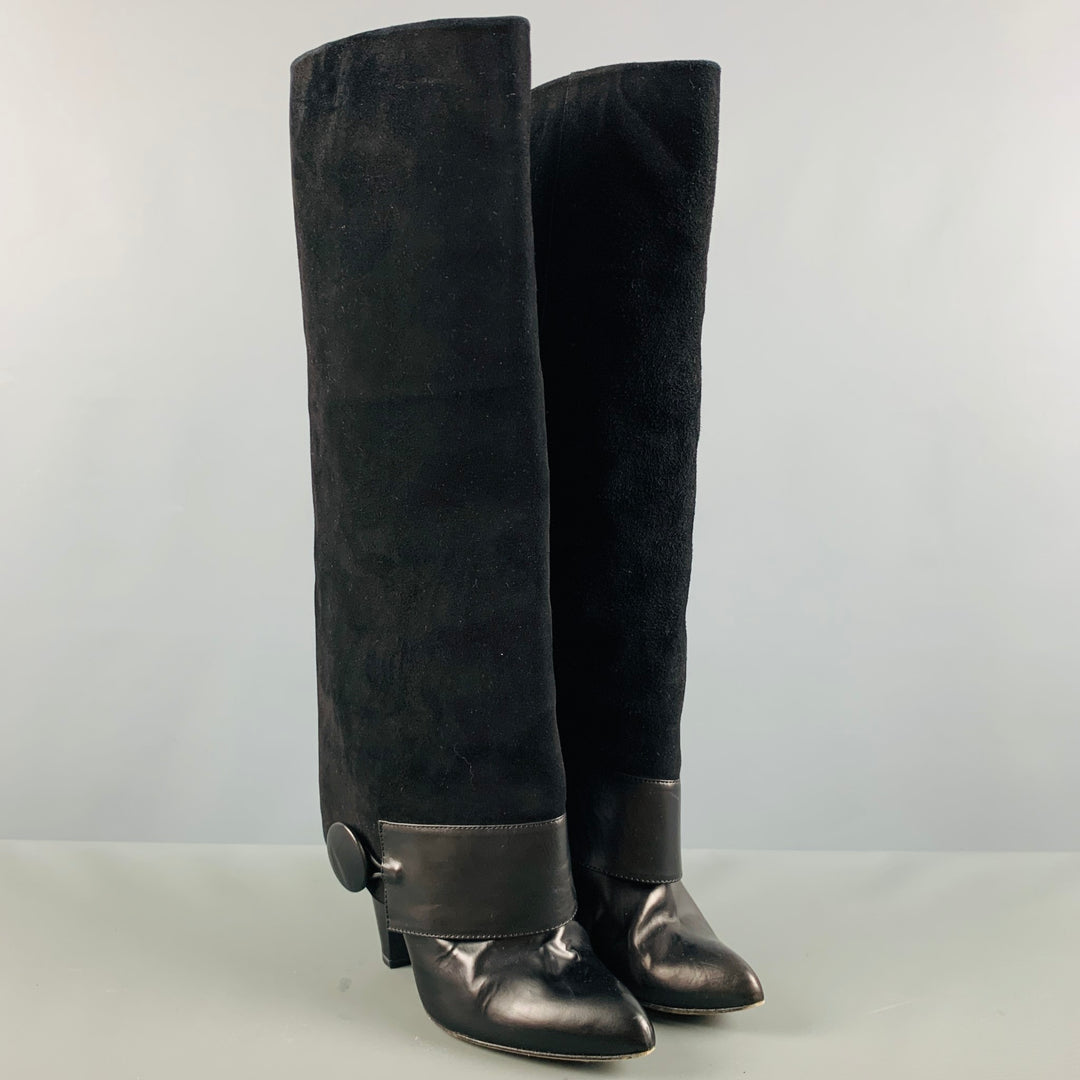 TE' CASAN Size 7 Black Suede Mixed Materials Pull On Boots