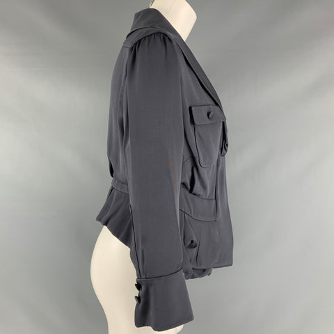 VALENTINO Size 10 Grey Silk Pleated Waist Blazer