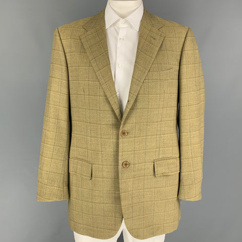 LUCIANO BARBERA Size 44 Yellow Olive Window Pane Wool Sport Coat