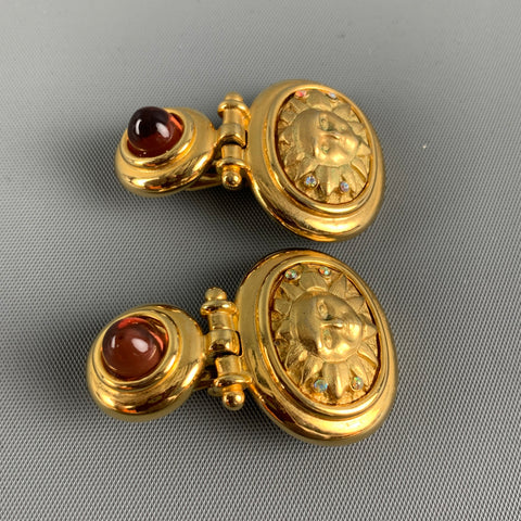 VINTAGE Gold Orange Metal Clip-On Sun Earrings