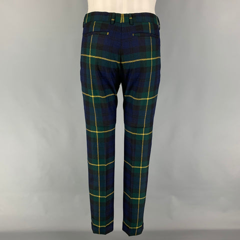 PAUL SMITH Size 38 Green Black Navy Plaid Wool Notch Lapel Suit