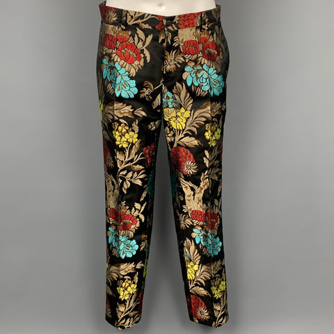 DOLCE & GABBANA F/W 19 Size 42 Black & Multi-Color Brocade Acetate Blend 3 Piece Suit