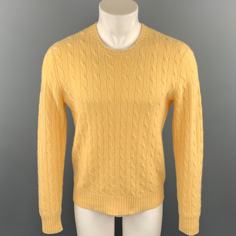 RALPH LAUREN Size M Yellow Cable Knit Cashmere Crew-Neck Sweater