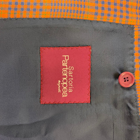 SARTORIA PARTENOPEA Size 38 Orange Blue Houndstooth Peak Lapel Sport Coat