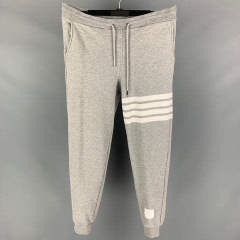 THOM BROWNE Size L Grey White Stripe Cotton Sweatpants Casual Pants