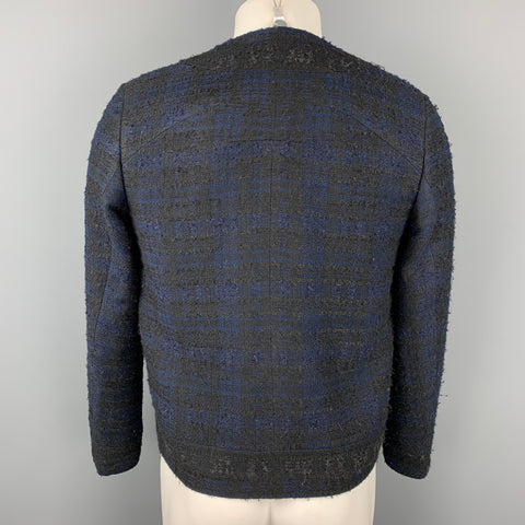 GIVENCHY Size 38 Navy & Black Tweed Acrylic Blend Collarless Jacket