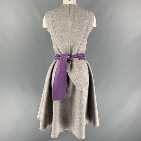 CAROLINA HERRERA Talla 4 Vestido con cinturón jaspeado de lana violeta gris