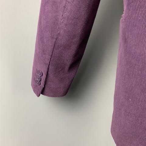 AGNES B. Size 40 Purple Corduroy Cotton Notch Lapel Suit