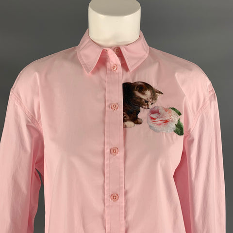PAUL & JOE Size 0 Pink Multicolour Cotton Embroidered Long Sleeve Blouse