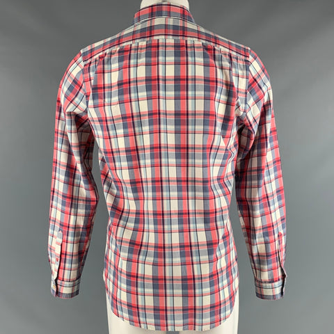 PAUL SMITH Size M White Red Blue Plaid Cotton Blend Long Sleeve Shirt
