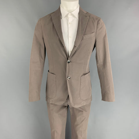 BOGLIOLI Size 36 Grey Cotton Notch Lapel Suit