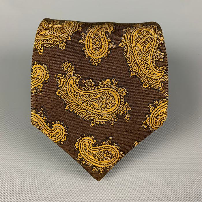 KITON Brown Mustard Paisley Silk Tie