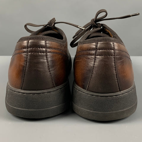 SALVATORE FERRAGAMO Size 10 Brown Burnished Leather Sneakers