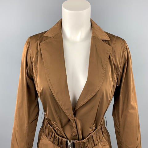 LIDA BADAY Taille 8 Veste ceinturée en polyester marron à revers cranté