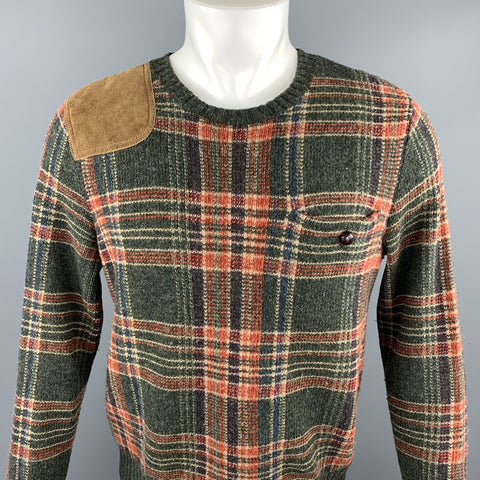 RALPH LAUREN Purple Label Size S Olive Plaid Wool Sweater