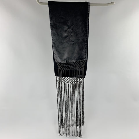YVES SAINT LAURENT Black Velvet Fringe Scarf