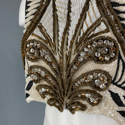 BALMAIN SS 2012 Size 8 White Black Gold Silk Beaded Sleeveless Dress Top