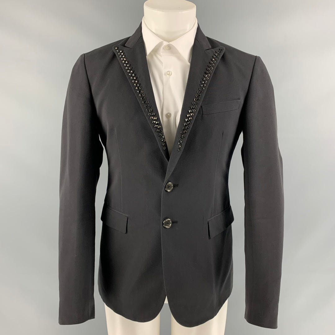 JUST CAVALLI Size 38 Black Studded Cotton Peak Lapel Sport Coat