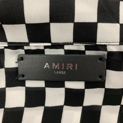 AMIRI Size 40 Black White Checkered Silk Camp Short Sleeve Shirt