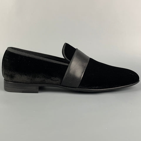 MAGNANNI Size 10 Black Mixed Fabrics Velvet Tuxedo Loafers