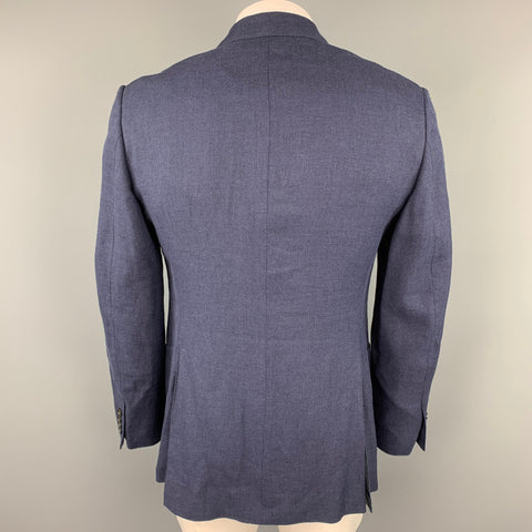 TOM FORD Size 42 Navy Woven Linen Blend Peak Lapel Sport Coat