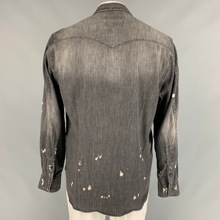 PURPLE BRAND Size XXL Grey Distressed Cotton Western Long Sleeve Shirt