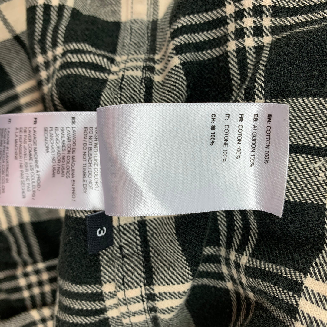 JOHN ELLIOTT Size L Black Beige Plaid Cotton Cropped Long Sleeve Shirt