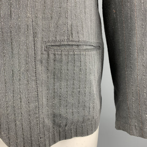 ANN DEMEULEMEESTER Size XL Grey Stripe Cotton Blend Peak Lapel Jacket