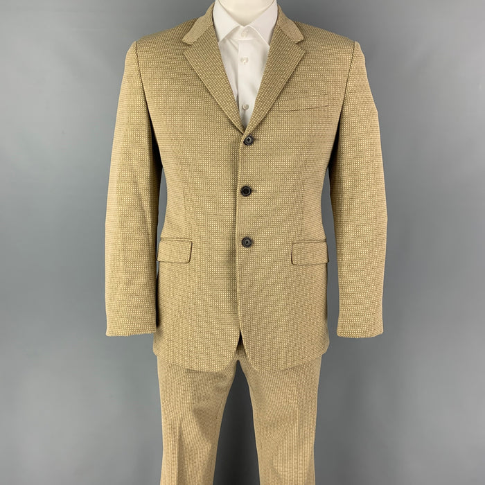 PRADA Size 42 Green Brown Pattern Nylon Blend Notch Lapel Suit