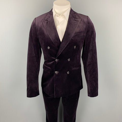 FERAUD Size 38 Purple Polyester Peak Lapel Double Breasted Suit