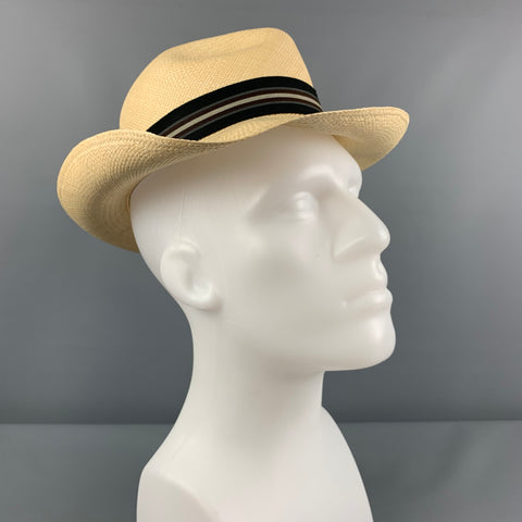 Chapeau Fedora Panama à bretelles tissées naturelles VINTAGE