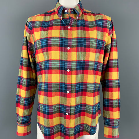 BAND OF OUTSIDERS Size XXL Multi-Color Plaid Cotton Button Up Long Sleeve Shirt