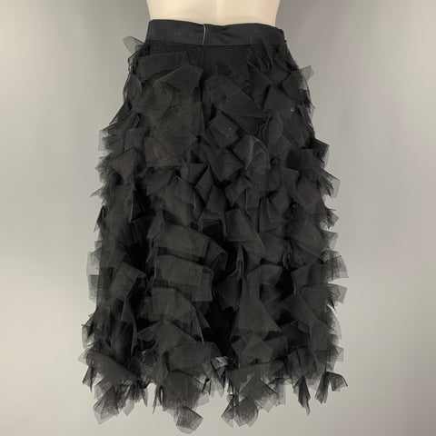 MONIQUE LHUILLIER Size 4 Black Nylon Mesh A-Line Skirt