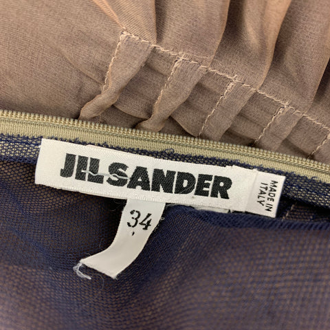 JIL SANDER Size 4 Beige Blue Tulle Double Layer Dress