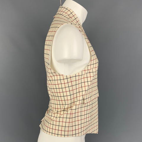 BLACK FLEECE Size M Beige & Navy Window Pane Wool Notch Lapel Vest