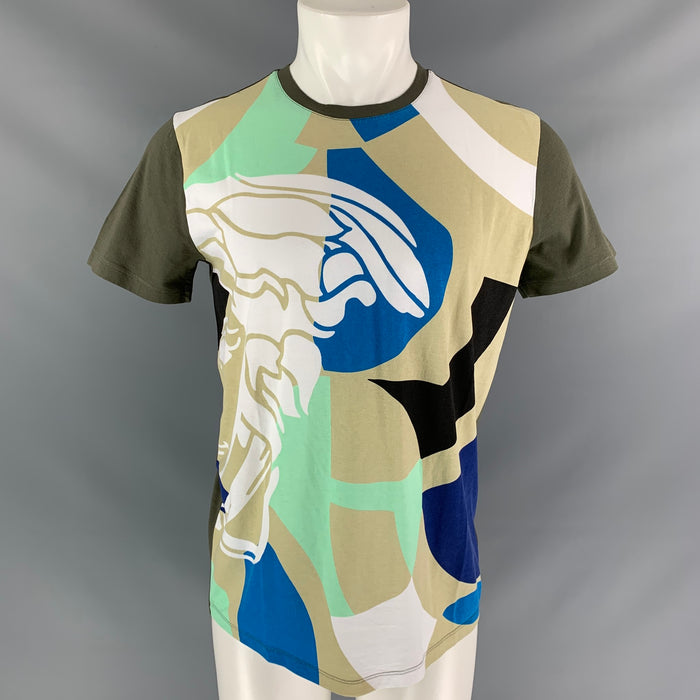 VERSACE COLLECTION Size M Olive Multicolour Graphic Cotton Short Sleeve Shirt