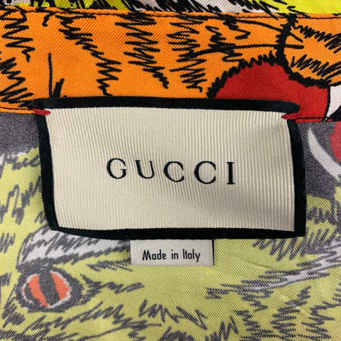 GUCCI Size XL Multi-Color Print Silk Camp Short Sleeve Shirt
