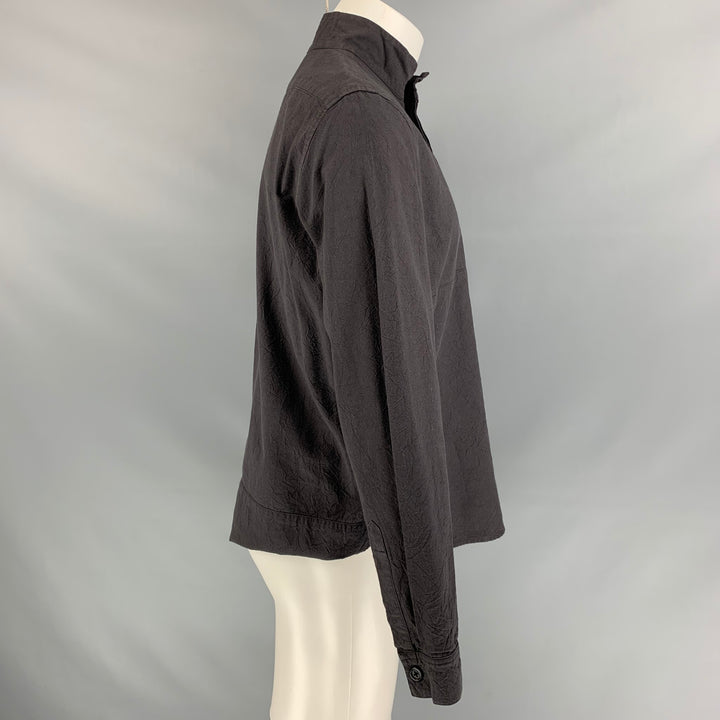 GREI Camisa de manga larga con tapeta oculta de algodón liso color carbón talla M