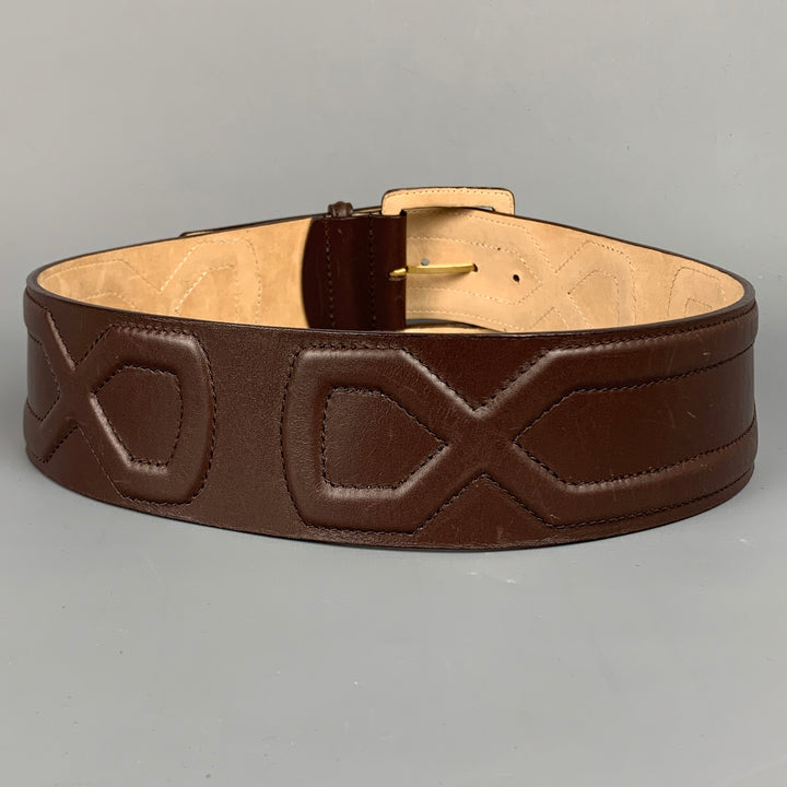 NO BRAND Talla S Cinturón de piel texturizada marrón