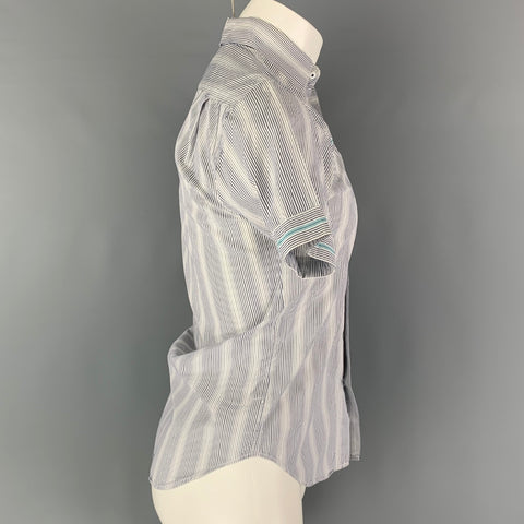 THE SUIT COMPANY Size S Blue White Stripe Cotton Short Sleeve Shirt