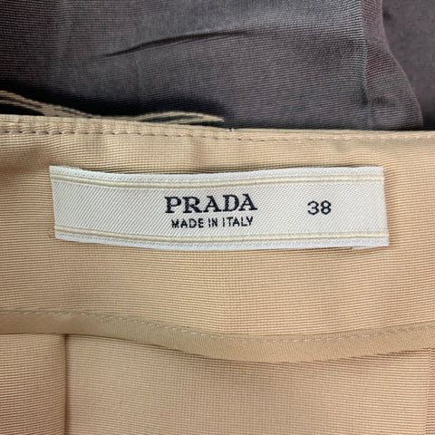 PRADA Talla 2 Falda plisada abstracta de seda gris y beige