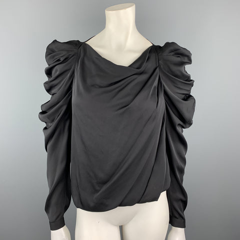 VIKTOR & ROLF Size 4 Black Draped Silk Ruffle Shoulder Blouse