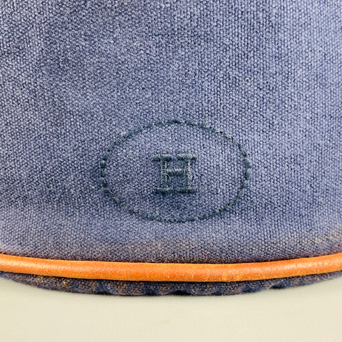 HERMES Navy Tan Cotton Leather Drawstring Bucket Bag