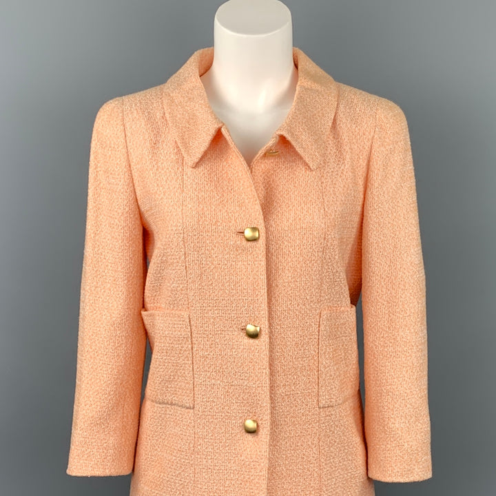 CHANEL 01C Talla 6 Conjunto de falda y chaqueta de mezcla de algodón y tweed con sorbete de melocotón