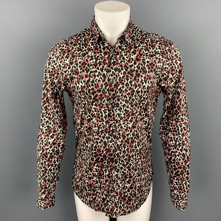 JUST CAVALLI Size S Black & Burgundy Animal Cotton Print Button Up Long Sleeve Shirt
